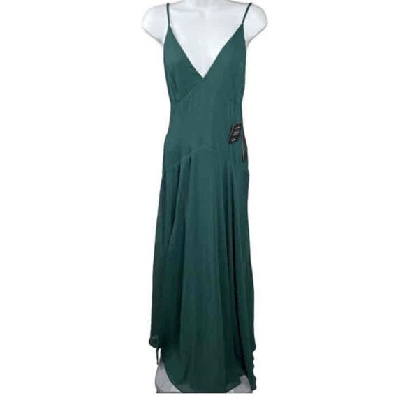 Lulus Dark Green Sleeveless VNeck Lined Sheer Maxi Dress XS - Picture 1 of 3